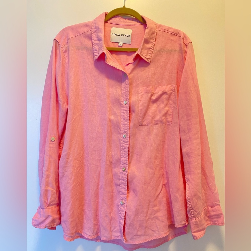 Linen Tencel blend Pink Button-Down Shirt EUC size L